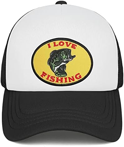 כובע משאיות לבס לבן לבן שחור לגברים, מתנות אידיאליות כובעי חוץ ודיג, טלאי רקום, גודל אחד