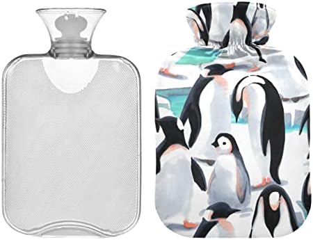 בקבוקי מים חמים עם כיסוי בצבעי מים פינגווינים מים חמים תיק עבור כאב הקלה, נשים בנות ילדים, חבילה חמה 2 ליטר