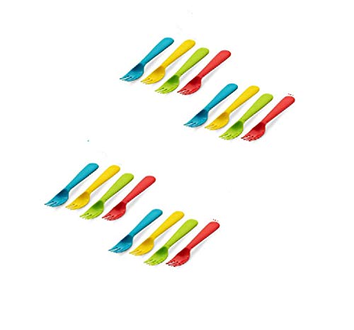 מזלגות פלסטיים פלסטיים פלסקים - סט של 16 מזלגות פעוטות BPA חינם/מדיח כלים כלים בטוחים כלי ילדים מגדירים מזלגות בצבע בהיר.