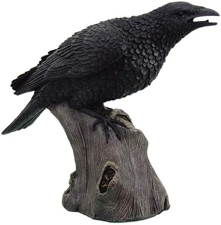 ציפור עורב עורב שחורה גדולה בגובה 14 על עץ עץ גדם פסל פסלון גניבה גוססת טרף