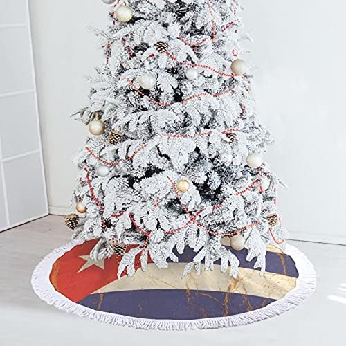 דגל קובה על מחצלת חצאיות עץ חג המולד מקומטת נייר עם קישוטים למסיבות חג לחוות ליל כל הקדושים 48 x48