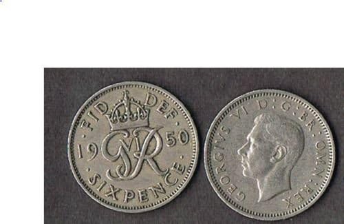 1950 אנגלית בריטניה בריטניה שישה פנס - מטבע חתונה מזל !!