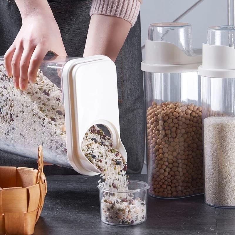 ברור פלסטיק אטום מתקן אחסון תיבת מטבח מזון דגנים אורז מיכל עם כוס מדידה