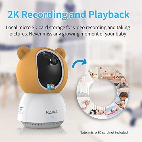 צג תינוקות Kawa + 64GB כרטיס מיקרו SD, 2K QHD 5 '' צג תינוקות וידאו עם מצלמה ושמע, ללא WiFi, הקלטה והפעלה, כרטיס זיכרון פלאש MicroSDXC,