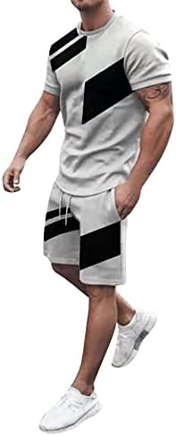 תלבושות של שני חתיכות קיץ של גברים, חולצות טריקו עם שרוול קצר ומכנסיים קצרים מכנסיים קצרים מכנסיים ספורטיביים סט אתלטי אימונית