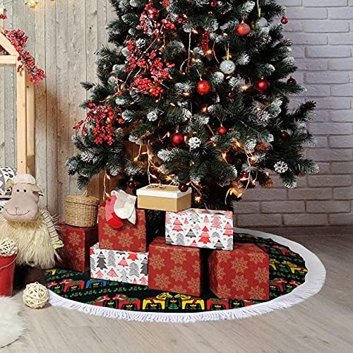 דפוס עממי סוס דלה שוודי עץ חג המולד מחצלת עץ חצאית עץ עץ עץ עם גדילים למסיבת חג חג המולד קישוט 48 x48