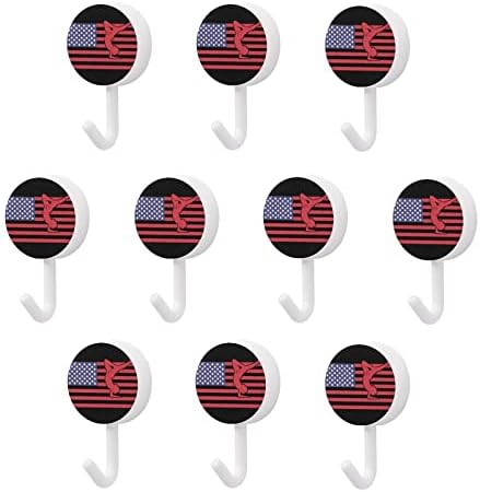 מתעמל דגל אמריקאי ווים פלסטיק עגול ווים דבק לשימוש חוזר ווים קיר לתלייה לחדר אמבטיה מטבח 10 חבילות