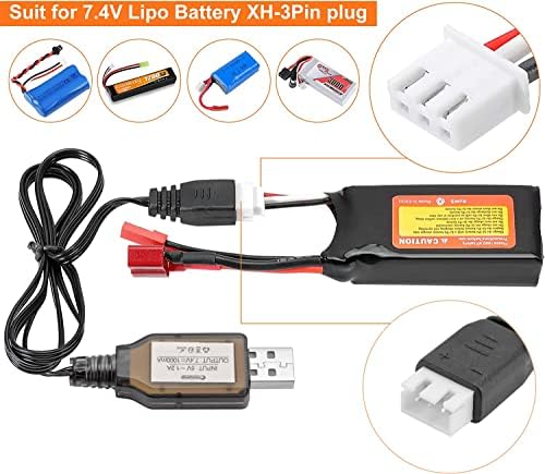Crazepony 2 pcs כבל מטען USB 1A עם מחבר XH-3P עבור 2S 7.4V Lipo סוללה Hosim Q903 Q905 Axial SCX10 RC CAR CRAWLER FPV DOTOPOPTER