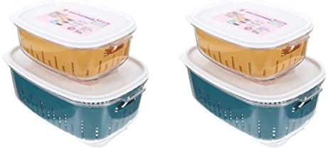4 יחידות תיבת גדול ומקרר אחסון מסננות מזון מסננות מצנן עבור קיבולת שני פחי כביסה של שומר לייצר בשר מכולות מיכל טרי כחול מחזיק פלסטיק ירקות