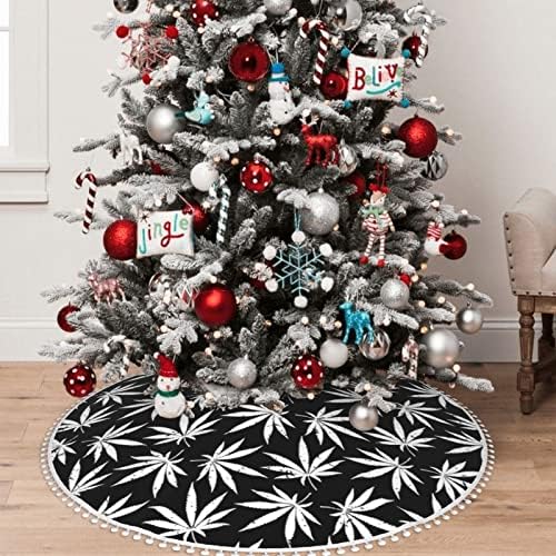 חצאית עץ חג המולד עם פום לקצץ וינטג '-לבן-מריחואנה לחג קישוטי בית חג המולד 36