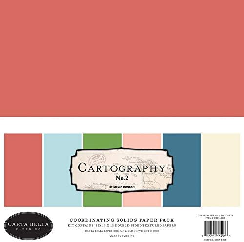 Carta Bella Paper Company Cartography No.2 Solds Kit Paper, Sepia, אפור, ירוק, חיל הים, אדום, שמנת