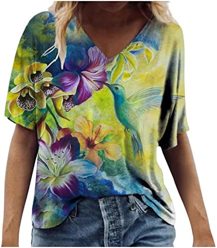 קיץ נשים שרוול קצר בתוספת גודל חולצות חולצות אימון מזדמנים חולצות טוניקה פרחונית רופפת טיז בסיסי הנלי