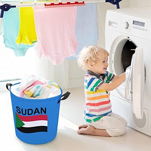 דגל של סודן מודפס סלי כביסה עם ידיות עמיד למים מתקפל עגול בגדי צידניות שקית אחסון ארגונית