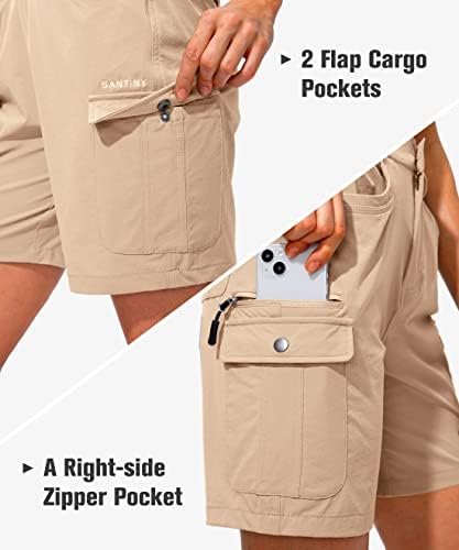 מכנסי מטען לטיולים לנשים Santiny עם 7 כיסים קלים משקל יבש מהיר 7 אינץ 'מכנסיים קצרים גולף לנשים קיץ מזדמן