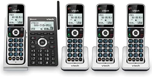 VTECH VS306-4 DECT 6.0 4 מכשירים טלפון ביתי אלחוטי עם Bluetooth, מערכת מענה, חוסם שיחות חכמות, מזהה מתקשר, תצוגה עם תאורה אחורית, רמקול