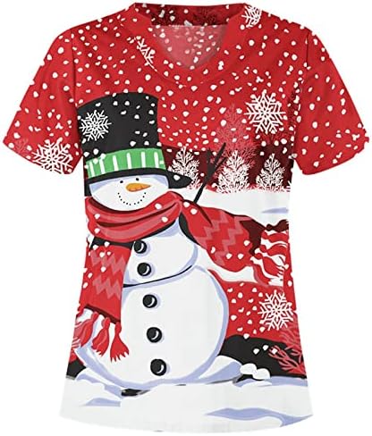חג המולד חולצות לנשים בתוספת גודל עם צווארון כיף חולצות עבודה אחיד טי עם כיסים אחות אחיד