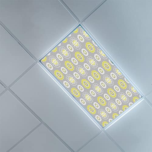 כיסויי אור פלורסנט ללוחות מפזר אור תקרה-דפוס אפור וצהוב-כיסויי אור פלורסנט למשרד בכיתה-2 רגל על 4 רגל תקרת טיפה פלורסנט דקורטיבית, לבן