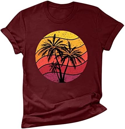 חולצת טריקו עם שרוול קצר של נשים הדפס עץ דקל טי גרפי טי טיי נשים עליונות חוף קיץ חולצות צוואר עגול הוואי