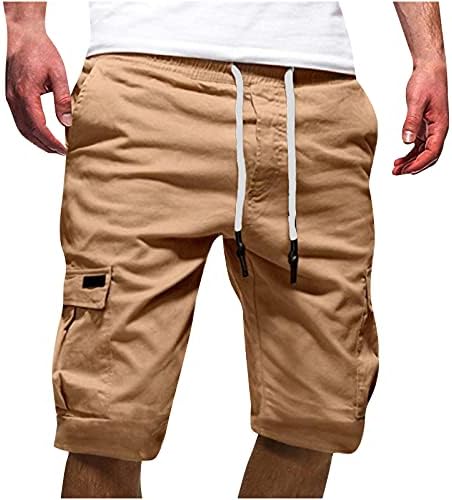 גברים של קיץ רצים אלסטי מותניים שרוך אימון כושר 3/4 מכנסיים טרנינג מקרית זיעה קצר מכנסיים עם כיסים