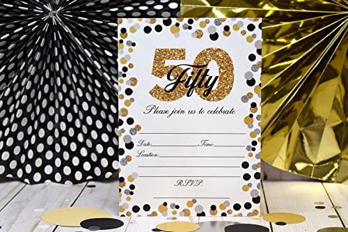קונפטי פולקה דוט הזמנות למסיבת יום הולדת 50, 20 5 איקס 7 מלא כרטיסים בעשרים מעטפות לבנות מאת אמנדקרייטינג