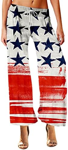 4 ביולי יוגה מכנסיים לנשים מקרית קיץ בבאגי שרוך רחב רגל מכנסיים אמריקאי דגל כוכבים פסים טרקלין מכנסיים