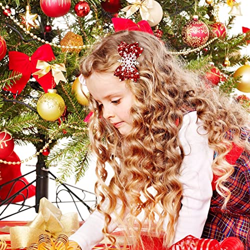8 יחידות חג המולד שיער קליפ גליטר נצנצים חג המולד סנטה קשת קליפים עץ חג המולד, פרח שלג איילים קשת שיער סיכות סיכת ראש עץ חג המולד אביזרי