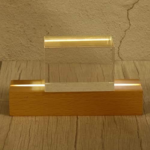 מעמד בסיס אור לד מעץ פטיקיל, מלבן עץ 4.65 על 0.2 אורות לבנים מציגים כנים לאמנות קריסטל מנורת לילה אקרילית, צבע עץ