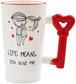American Atelier You & Me Love מפתח קרמיקה ספל 16 עוז - לקפה, תה, קקאו, גלידה או אפילו מרק - רעיון מתנה לארח לכל אירוע מיוחד, חנוכת בית