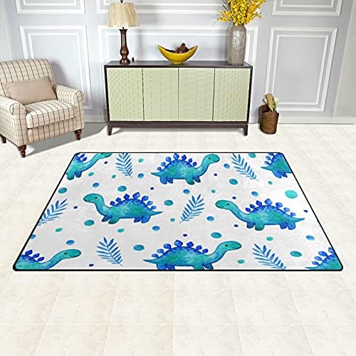 דינוזאורים כחולים בצבעי מים שטיחים גדולים של שטיחי שטיחים פליימט שטיח לילדים משחק חדר שינה חדר שינה סלון 60x39 אינץ ', שטיח תפאורה ביתית
