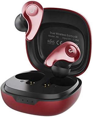Soiedroo אדום Bluetooth אוזניות אלחוטיות אוזניות בס עמוק עם מיקרופון כפול, CVC8.0 מבטל רעש צליל סטריאו תלת -ממדי, קול טלפון צלול קריסטל