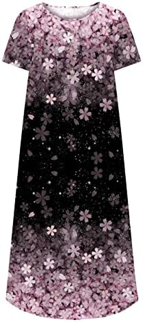שמלות קיץ לנשים 2023 כפתור צווארון מזדמן שמלת שרוול קצר שמלת מקסי חופשה מודפסת פרחונית עם כיסים