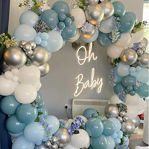 מאובק כחול בלון זר קשת ערכת 145 יחידות צפחה כחול לבן כסוף כרום לטקס בלוני ילד יום הולדת תינוק מקלחת כלה מקלחת מסיבת יום נישואים קישוטים
