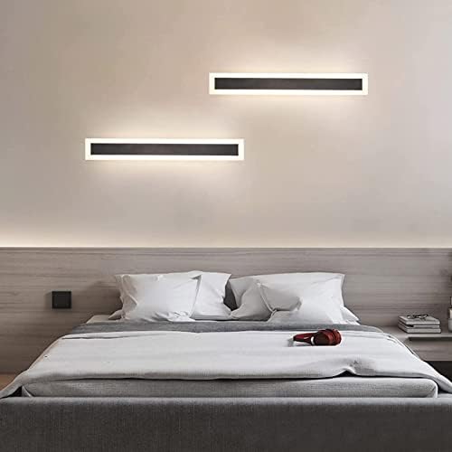 KAWELL 15W מודרני LED קיר אקרילי פמוטים רצועה ארוכה תקע קיר LED אור עם מתג מלבן שחור LED קיר מנורת מקורה חיצונית למסדרון חיצוני לחדר שינה,