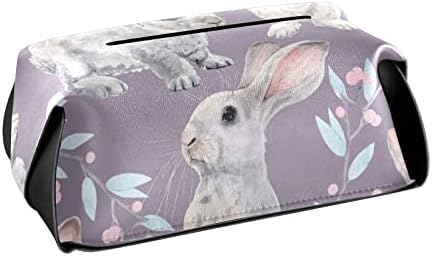 ארנבות פסחא סגולות מכסה קופסת רקמות מכסה מחזיק תיבת רקמות עור מלבני עם מתקן רקמות פנים לאביזרי אמבטיה לרכב קישוט משרד ביתי