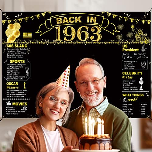 DARUNAXY יום הולדת 60 קישוט מסיבת זהב שחור, 7x5ft חזרה בשנת 1963 תפאורה לגברים בן 60 אספקה ​​של מסיבת יום הולדת לנשים וינטג '