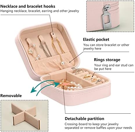Umiriko קופסת תכשיטים לנסיעות פרחים ורוד לנשים, מארגן תכשיטים קטנים של עור PU, קופסאות מחזיקי אחסון מארז לעגילי חתיכים, טבעות, שרשראות,