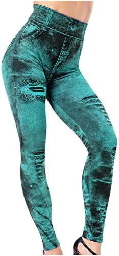 מכנסיים מזדמנים של נשים חיקוי ג'ינס חותלות אלסטיות מותניים גבוהות טייץ 'מותניים רזים מכנסיים מכנסיים מכנסיים מכנסיים