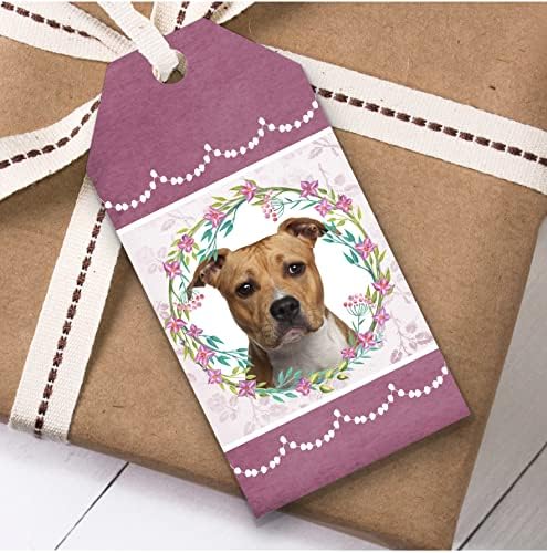 אמריקאי סטפורדשייר טרייר כלב ורוד פרחוני יום הולדת הווה לטובת מתנה תגיות
