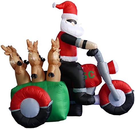 BZB מוצרים בגובה 5 מטר וחג המולד מתנפח סנטה קלאוס ושלושה איילים באופנוע חיצוני אורות קישוט מקורה עיצוב קישוטי חג מקורה, פוצץ מדשאה עיצוב