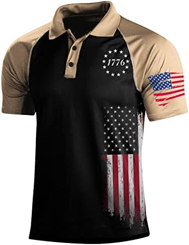 פולו חולצות לגברים אמריקאי פטריוטית דגל חולצה 1776 עצמאות יום צווארון גולף פולו טניס חולצות חולצה למעלה