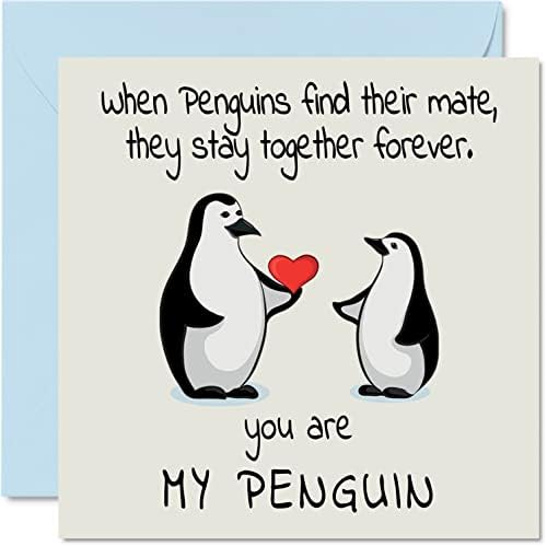 Stuff4 כרטיס יום נישואים של פינגווין - אתה הפינגווין שלי - כרטיס יום הולדת רומנטי חמוד לחברה אשת חבר בעל בן זוג חבר אותו, 5.7 x 5.7 אינץ