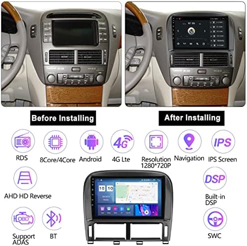 FBKPHSS 9 אינץ 'אנדרואיד 11.0 רדיו רכב עם ניווט GPS עבור Lexusls430 2000-2006 Bluetooth Carplay אנדרואיד מכונית DSP WiFi DAB+ OBD2 RDS