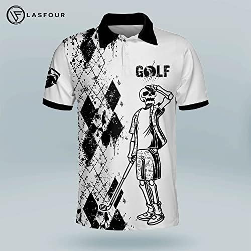 חולצות פולו גולף מצחיקות של Lasfour לגברים, שרוול קצר מטורף, חולצות פולו גולף קלות לאבא, סבא.
