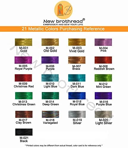 21 צבעים שונים ערכת חוט מכונת רקמה מתכתית 500 מ ' כל סליל לרקמה ממוחשבת ותפירה דקורטיבית