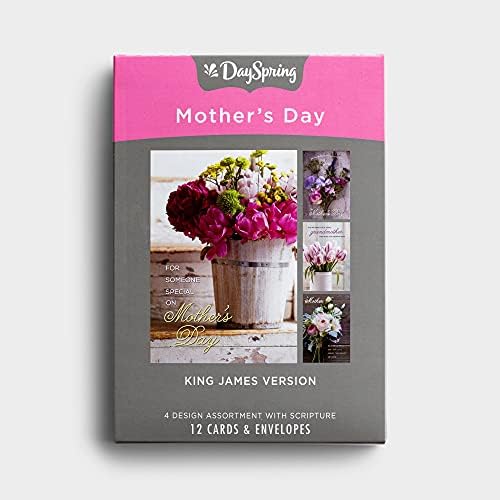 אביב יום-יום האם - גרסת המלך ג ' יימס-4 מבחר עיצוב עם כתבי הקודש-12 זר פרחים יום האם כרטיסי קופסה & מגבר; מעטפות