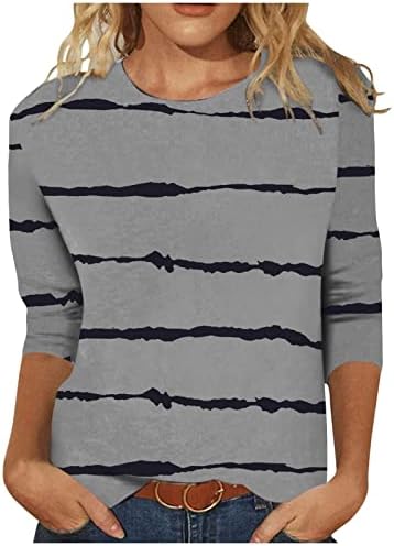 ארוך שרוול אימון חולצות לנשים אופנה מזדמן טמפרמנט פסים מודפס עגול צוואר שבעה-חלק שרוול למעלה