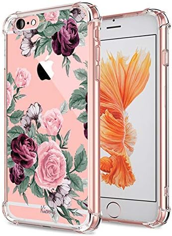 אייפון 6 פלוס 6S פלוס פרחים פרחים פרחים דפוס פרחוני חסין זעזועים כיסוי אחורי מגן גמיש מקרים רכים גמישים ברורים עם עיצוב ורדים סגולים חמודים