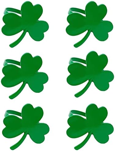 TOOFD 6 קטעים יום St.Patrick's Shamrock Ropkin טבעות לתפאורה שולחן אוכל, Green Lucky Clover מחזיקי מפיות שולחנות ארוחת ערב לקישוט לקישוט
