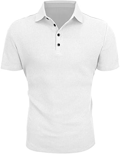 חולצות פולו סרוגות וופל לגברים שרוול קצר חולצות טי מזדמנים גולף בכושר דק