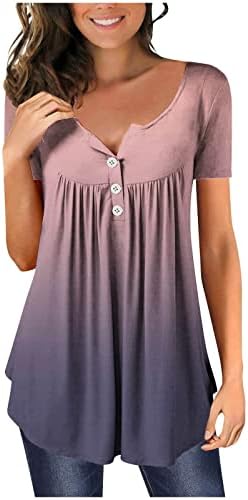 נשים חולצות מקרית טוניקת חולצות בציר מודפס אתני סגנון חולצה קצר שרוול הנלי חולצות צווארון מזדמן זורם חולצה למעלה